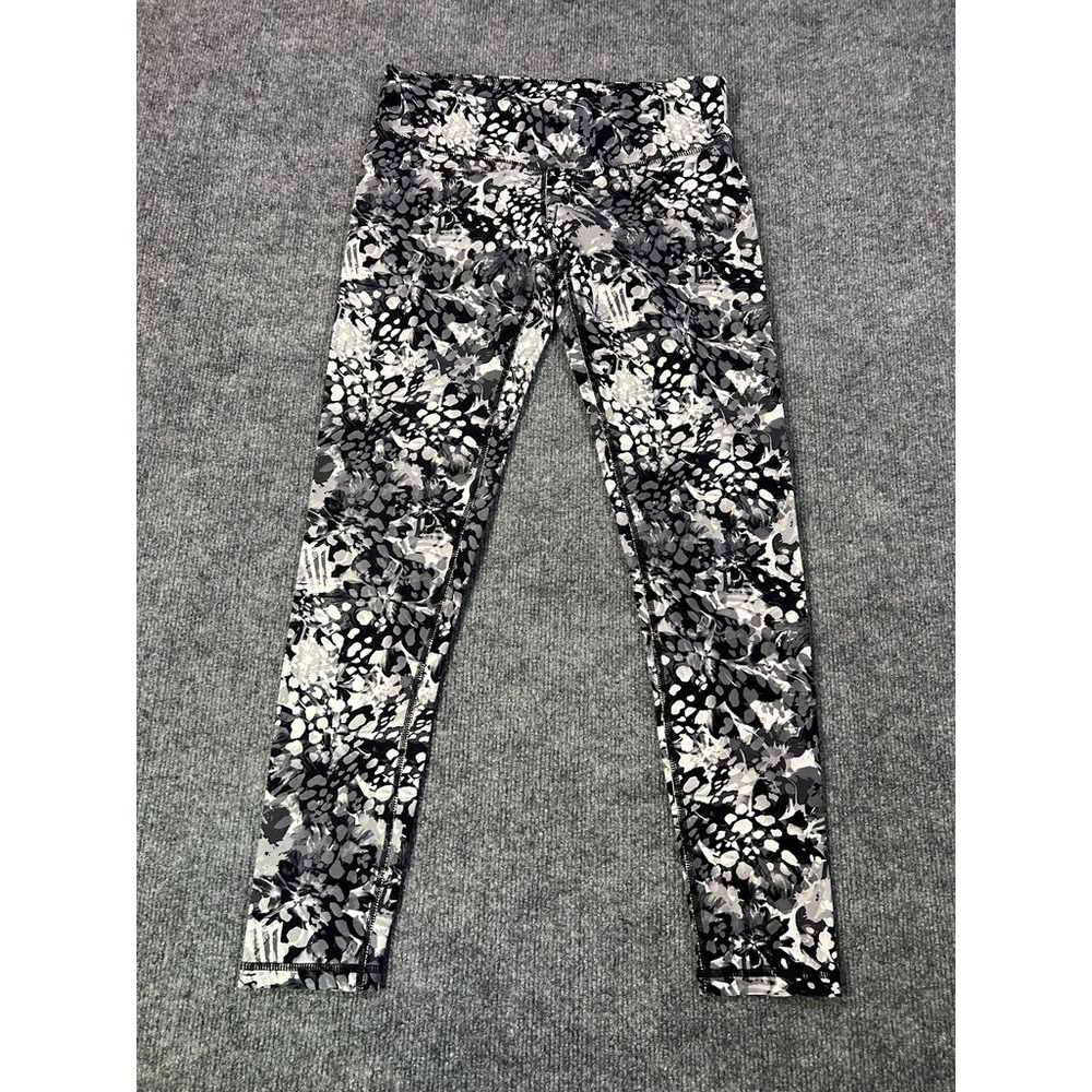 Danskin Women's M 8-10 Supplex Leggings Black White Floral athleisure yoga Y2K